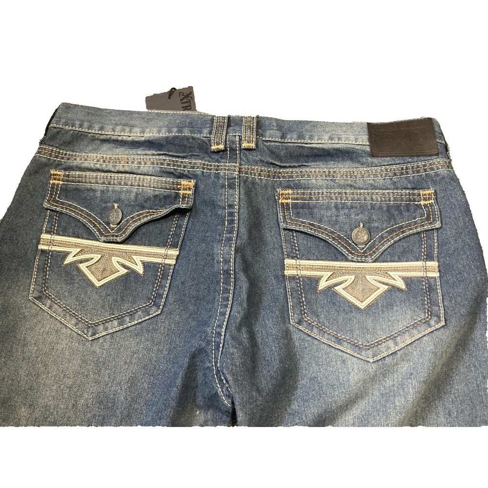 NWT Xtreme Couture Jeans Mens 38x31 Bootcut Blue Distressed Y2K Biker Denim